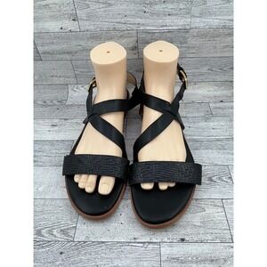 Cole Haan Anica Black Leather Woven Strappy Flat Sandals W12459 Women Sz‎ 10.5B